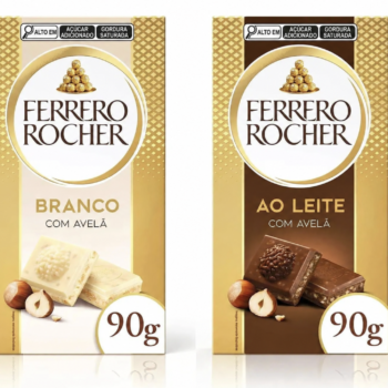 Barra de Chocolate Ferrero Rocher 90g – Sabores Ao Leite ou Branco com Avelã
